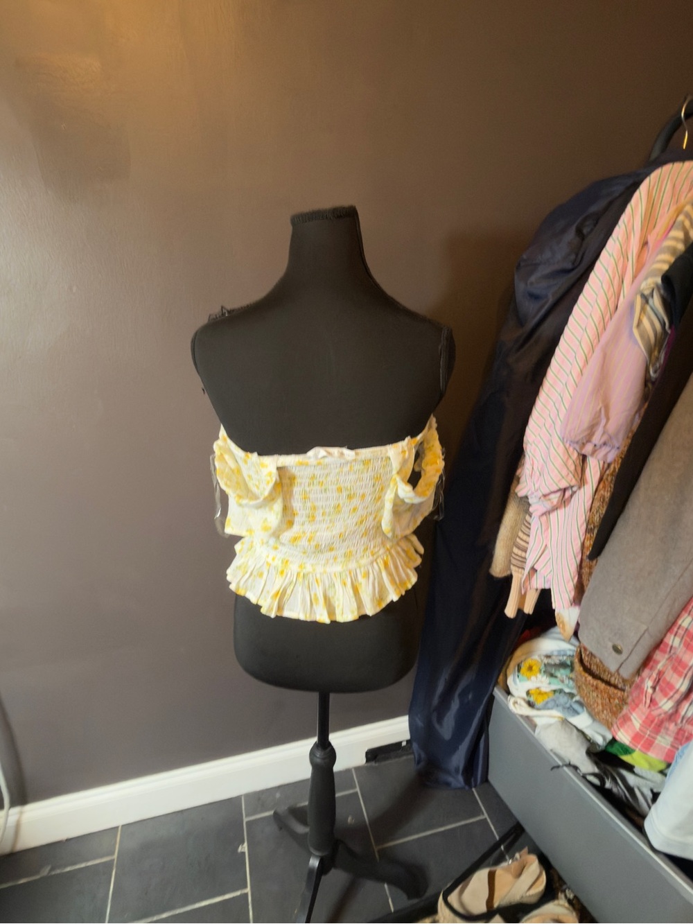 Altar'd State Yellow Floral Smocked Ruffle Crop Top - Picture 2 of 4